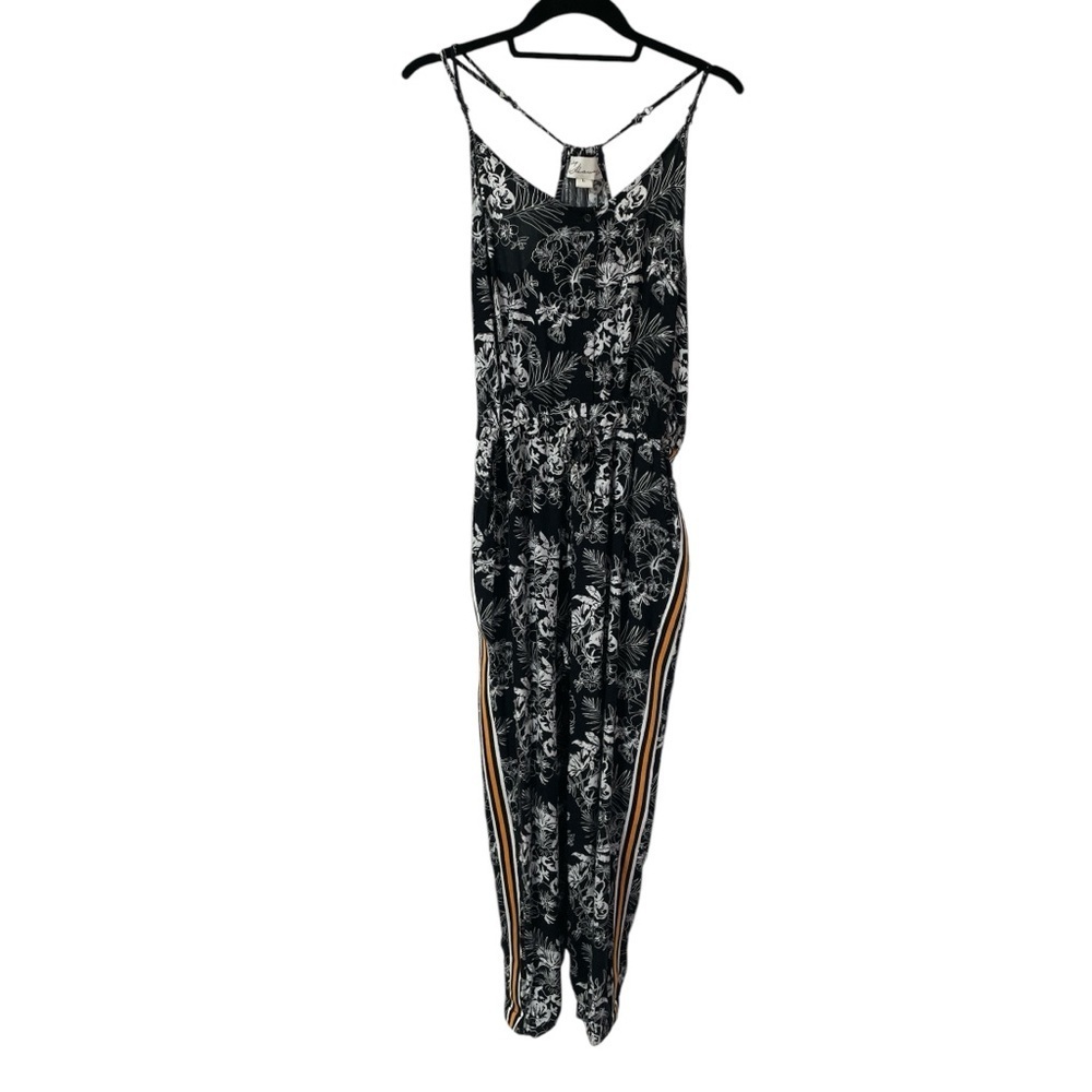 Vintage Havana Jumpsuit Size L Elastic Waist Sleeveless Floral Black White